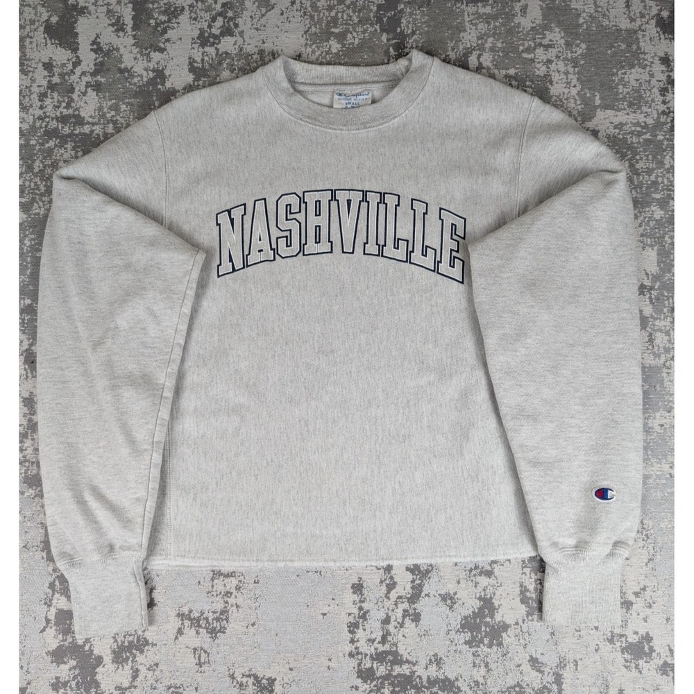 Vintage Champion Reverse Weave Small Crew Neck Sweater Nashville Cropped USA EUC